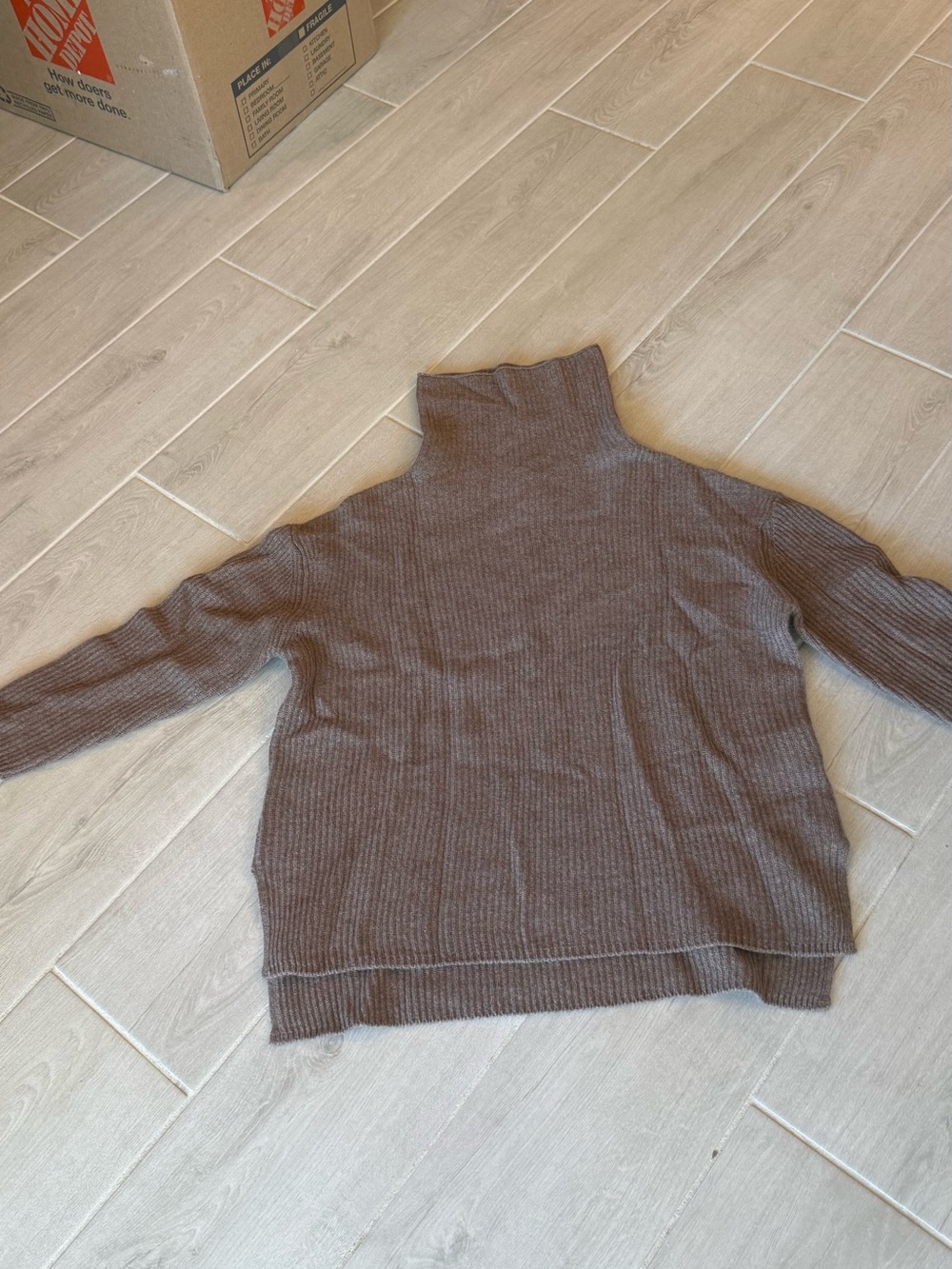 Nordstrom Cashmere Brown Ribbed Cowl-Neck Sweater